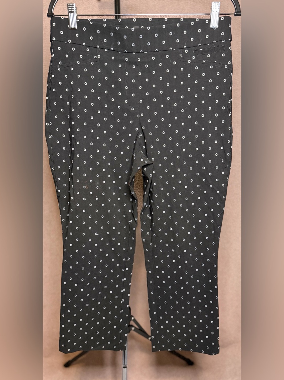 Anne Klein Black White Geometric Print Cropped Ankle Pants Size 10